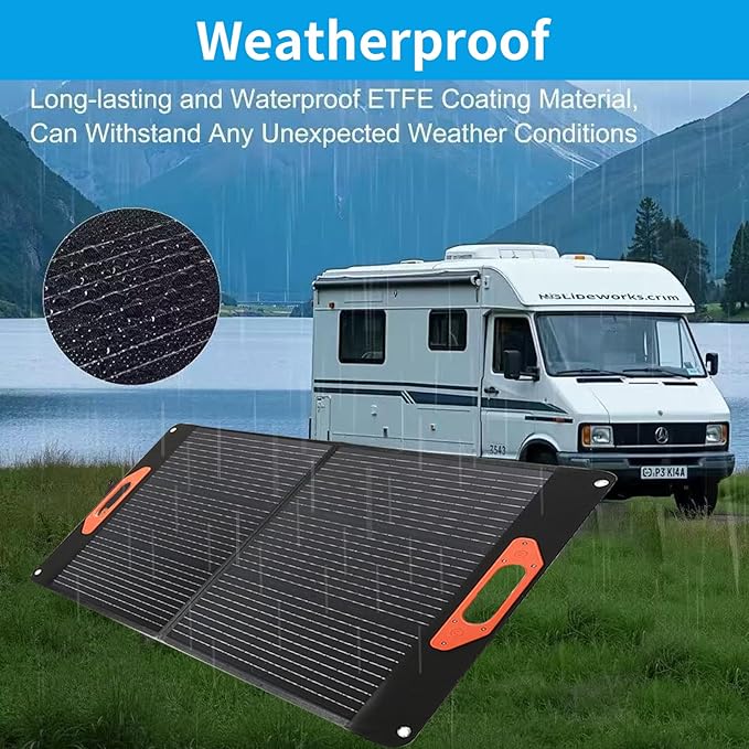 100W Portable Solar Panel for Power Station, Compatible with Jackery, Ecoflow, Bluetti, Anker and More Portable Power Stations, Weatherproof for Camping, RV, Emergency Power (100W)