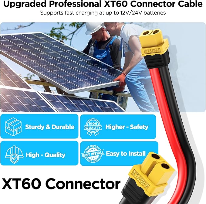 Mc4 to Xt60, 20FT Xt60 Connector Solar Charge Cable, 12AWG Pure Copper Solar Panel Mc4 to XT60 Extension Adapter Cable, Waterproof Connectors, for Solar Panel to Battery, RV, Portable Power Station