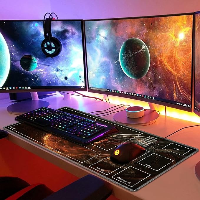 Playmat for MTG with Zones, 24 x 14 inches Game Play Mat for MTG TCG, Trading Card Game Play Mat Desk Mats with Stitched Edges Non-Slip Base, Two Dragon