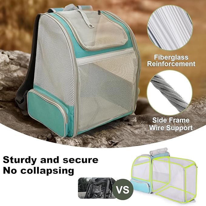 halinfer Cat Backpack Carrier - Expandable Pet Carrier for Medium Cats and Small Puppys Up to 16 Pounds, Collapsible Soft Side Kitten Travel Bag with Cushion Mat for Outdoor Traveling Hiking