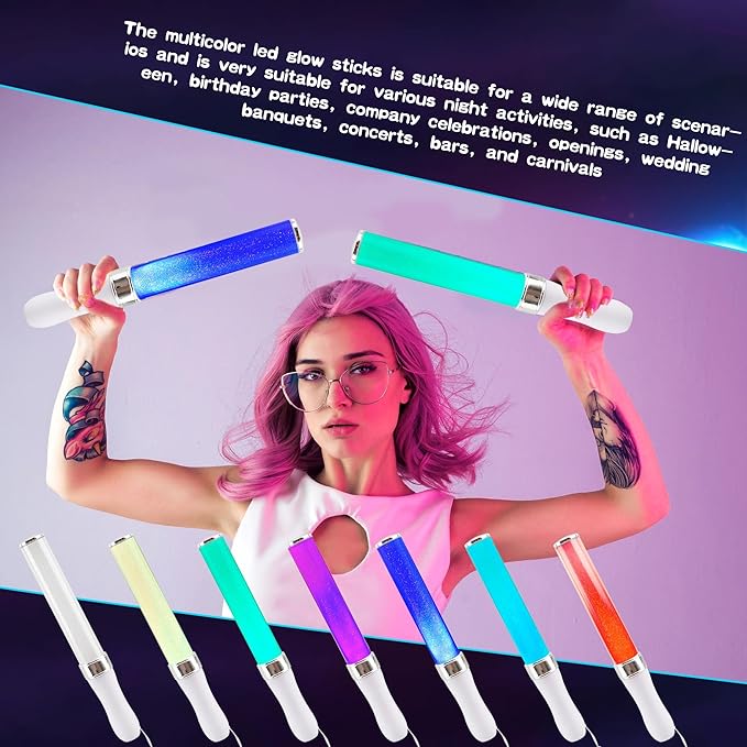 4 Pack Light Sticks 15 Colors Change Glow Stick Multicolor LED Glow Sticks Reusable Light Up Sticks Glow in The Dark for Wedding Club Carnival Party Birthday Concerts Favors