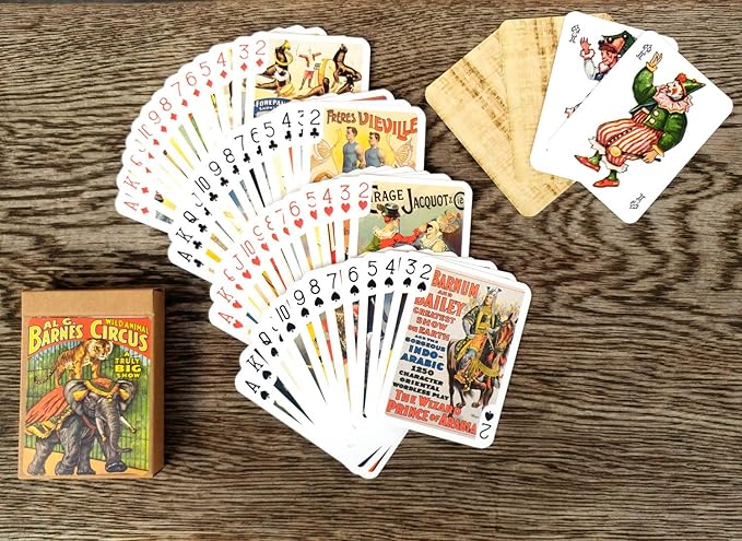 Retro Circus Playing Cards (Poker Deck 55 Cards All Different) Vintage Circus Clowns Animals Hymnast Athlete Vintage Barnes Circus Poster