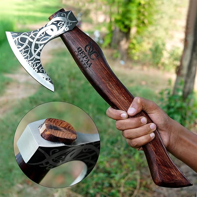 QEPAA CRAFTS® The Frostbreaker Handmade Viking Forged Steel Camping Survival Axe for Wood Splitting and Chopping-Bushcraft Hatchet- Norse Viking Gift for Adventurers