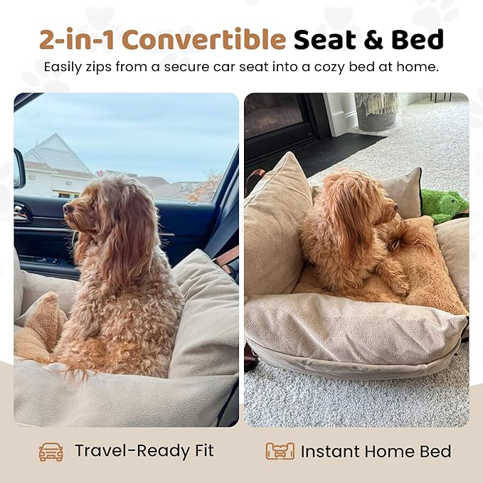 Booster Cozy Dog Car Seat for Medium Dogs, Soft Dog Bed for Car, Safety Travel Bed & Portable Pet Carrier, Removable & Washable with Storage Pockets, Clip-On Safety Belt