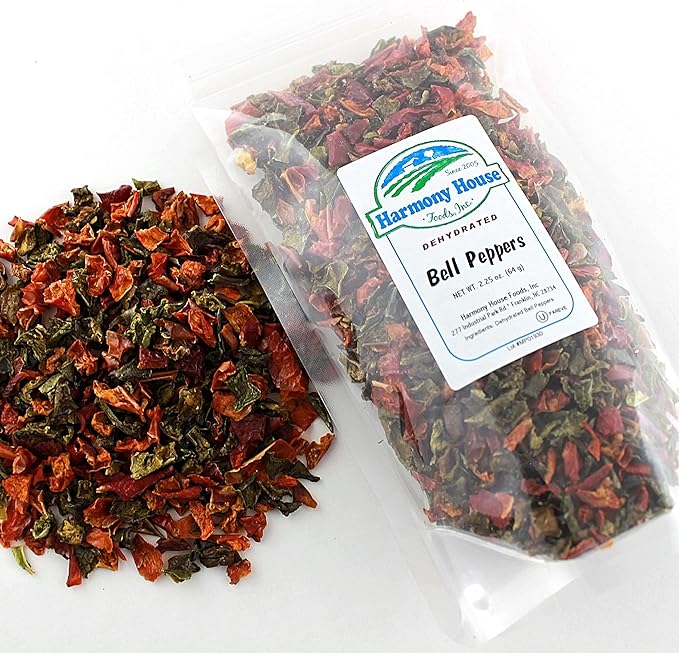 Harmony House Dried Mixed Bell Peppers, Diced ??Dehydrated Vegetables for Cooking, Camping, Emergency Supply and More