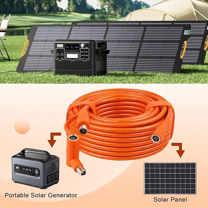 14AWG DC 8mm Extension Cable for Solar Panel 30FT,DC7909 Solar Panel Cable Female to Male with DC8020 Male Adapter Compatible with Aker,GZ Yeti,BLUETT,Jackery Portable Power Station - 30 Foot