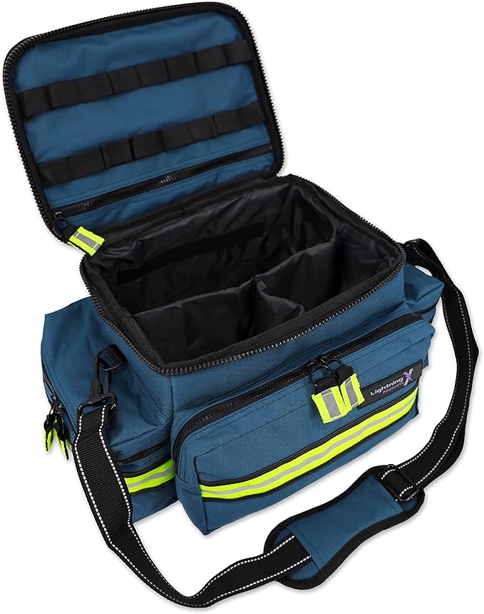 Lightning X Products Lightning X Mid-Sized First Responder EMT Bag | LXMB25 Fully Stocked w/ 240+ Aid, EMS & Trauma Supplies - Blue