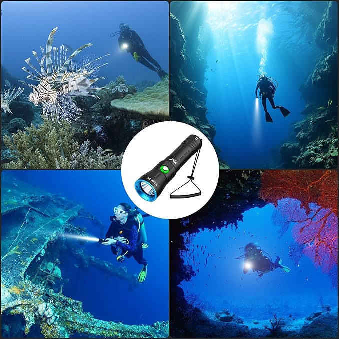 Dive Light Scuba Diving Flashlight Dive Torch Rechargeable,3500Lumens 6 Modes Underwater Light,IPX8 Waterproof Flashlight, Safety Dive Lights with Power Indicator for Night Diving
