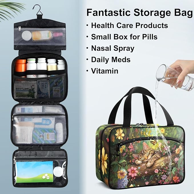 Fustylead Sleeping Cat in Forest Butterfly Floral Large Medical Storage Bag with Zipper Empty First Aid Bag Trauma Kit for Traveling Hiking Camping Backpacking