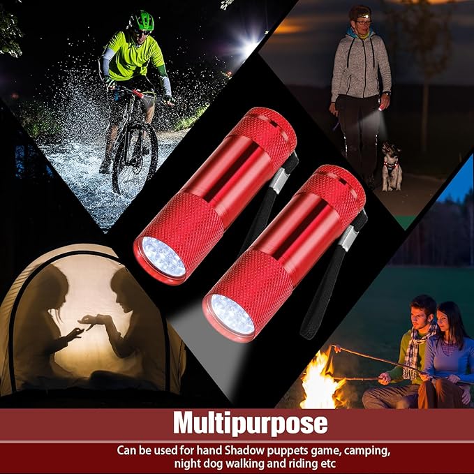 VIHOSE 48 Pcs Mini Flashlights Bulk, Bright Aluminum Handheld Flash Light with Lanyard, Small LED Flashlights for Kids Night Reading Emergency Hurricane Camping Hiking Party Favors(Red)