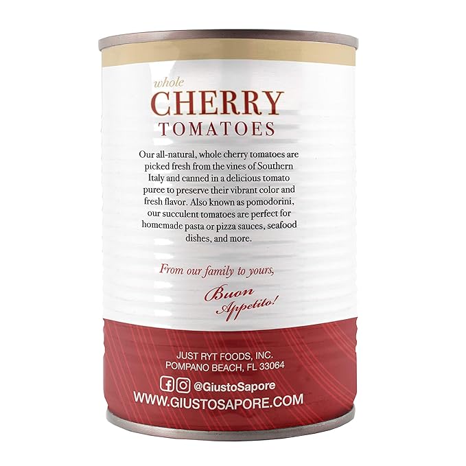 Giusto Sapore All Natural Italian Cherry Tomatoes Pomodorini - Premium Gourmet Gluten Free Fat Free Non GMO Brand - Imported from Italy and Family Owned - 1 Can