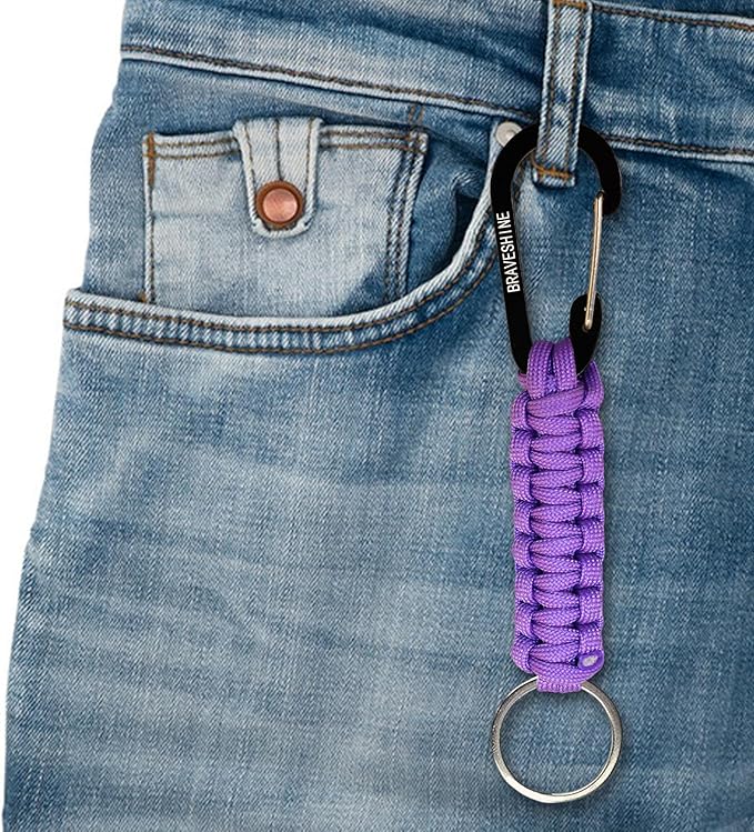 BRAVESHINE Paracord Keychain Carabiner Clip, D Ring Lanyard Hanger Stroller Hook for Water Bottle, Key, Backpacks, Men, Women