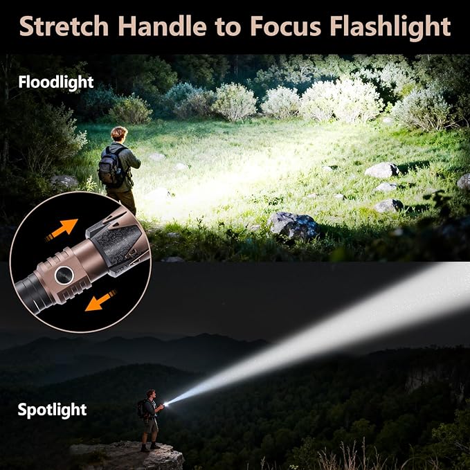 SKYFIRE Rechargeable Flashlights High Lumens 2 Pack with Ignition Lens,3000lm Mini Bright Tactical Torch with 6 Modes Waterproof Zoomable LED Flash Light for Camping Essentials Outdoor Home Emergency
