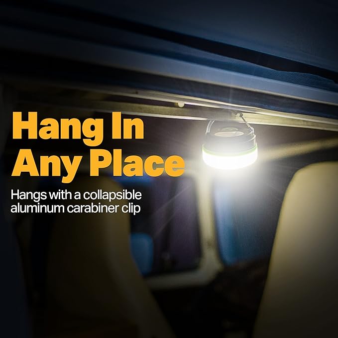 LUXPRO LP1503C Compact Hanging LED Lantern - Battery Powered Lantern - Camping Tent Light with Magnetic Base and Collapsible Carabiner Hook
