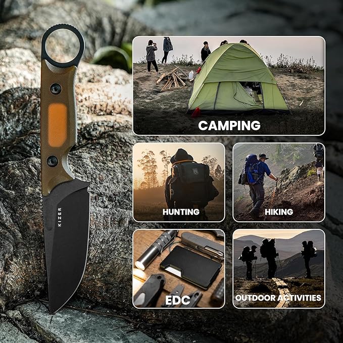 Kizer Cabox Fixed Blade Knife 3.36" Nitro V Steel Fixed Blade Hunting Knife PEI Handle with Sheath for Survival Camping Hunting 1048A6