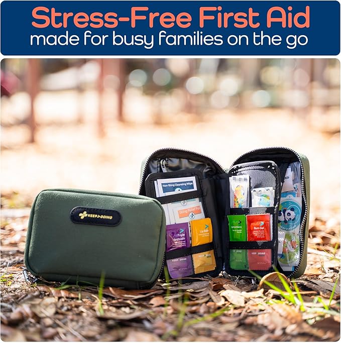 Keep Going Travel First Aid Kit for Kids ??130 Pc. for Car, Purse, Diaper Bag, Backpack, & Suitcase, with Latex-Free Bandages ??7 x 5 x 2 in. Travel First Aid Kit TSA-Approved