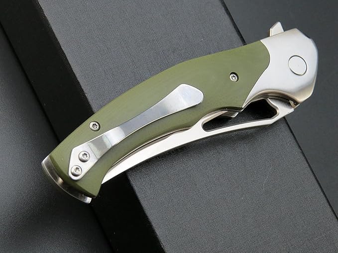 Eafengrow EF7 Folding Knife K110 Steel Blade G10&Stainless Steel Handle EDC Tool Knives for Outdoor Working Camping Hiking(green)