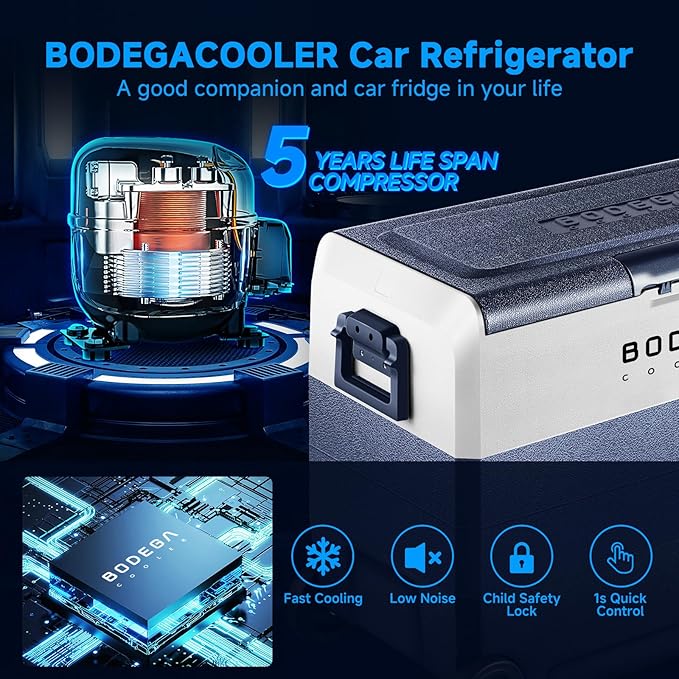 BODEGA 12 Volt Refrigerator Portable Freezer, Car Fridge Dual Zone APP Control, 64 Quart(60L)-4℉-68℉ RV Electric Compressor Cooler, 12/24V DC and 100-240V AC for Outdoor, Camping, Travel, Vehicles
