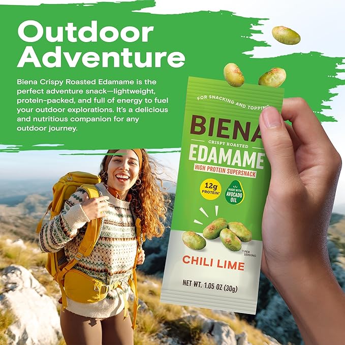 Biena Crispy Roasted Edamame Beans Snack ??High Protein Low Carb Snack for Adults & Kids, 12g Protein per Serving - Made w/Avocado Oil ??Vegan, Gluten-Free ??10-Pack, 1.05oz Bags, Chili Lime