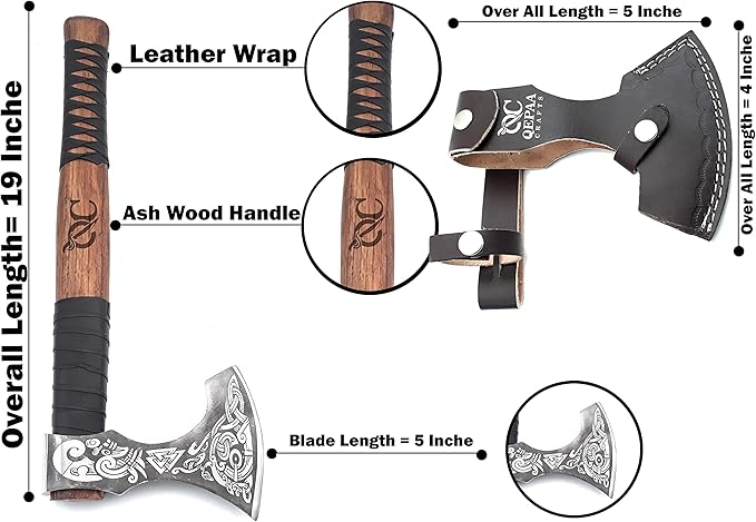 Viking Axe – 19 Inch Rosewood Handle Camping with Leather Sheath, Throwing Axes and Tomahawks, Wood Splitting Axe, Bushcraft - Gift for Father’s Day, Husband (Erik) BLACK