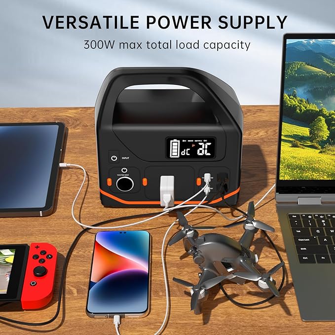 Portable Power Station, 266wh Portable Generator Camping Home Use Lithium Battery, Power Station 300W Emergency Backup with 120V Pure Sine Wave AC Outlet