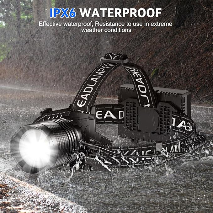 Cinlinso Headlamp Rechargeable, 99,000 Lumens Super Bright LED Head Lamp with 4 Modes, 90° Adjustable Head Lights for Forehead, IPX6 Waterproof HeadLamps for Adults Camping Hunting