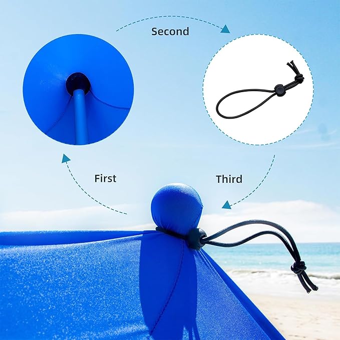 AMMSUN Beach Tent Portable Sun Shelter,9X 9ft Beach Canopy Easy Setup, 9'x9'Lycra Sun Shelter with UPF50+ Protection 4 Sand Bags & 4 Aluminum Poles for Family at The Beach, Camping & Outdoor