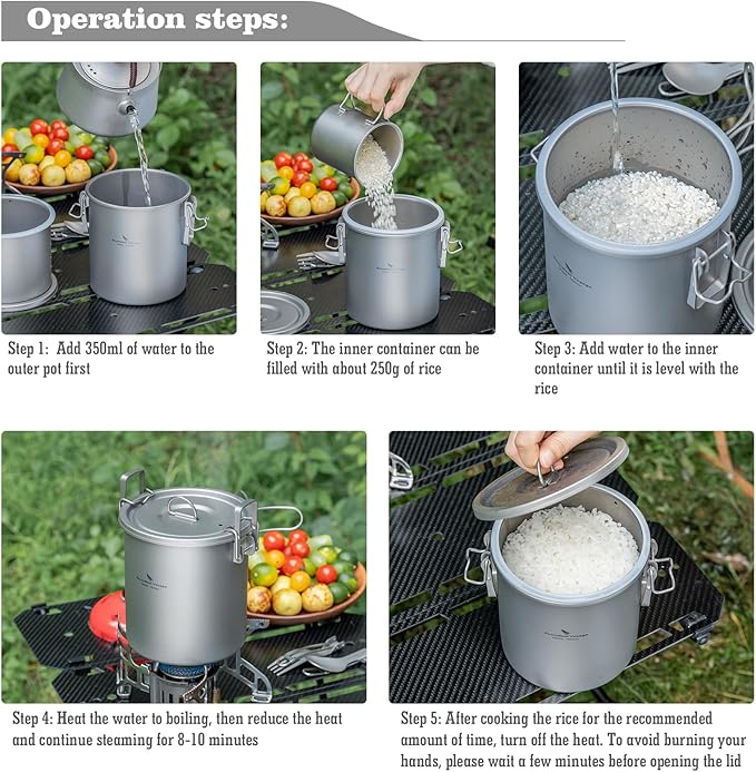 Boundless Voyage Titanium Rice Cooker Camping Cooking Pot Ultralight Camping Cookware Set for Kitchen, Hiking, Picnic, Travel Ti-2093