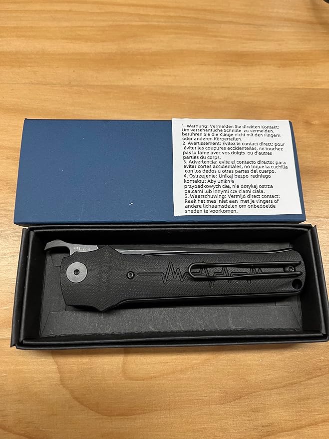 Petrified fish PFB04 Tena Folding Knife, 3.82" D2 Steel Black Stonewashed Blade G10 Handle Pocket Folding knife for EDC Camping Outdoor (Black Black Stonewashed)