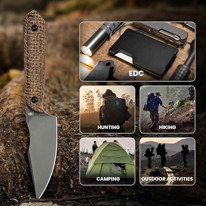 Kizer Mini Harpoon Fixed Blade Knife with Sheath, 3V Blade Hunting Knife with Micarta Handle, Camping Fixed Blade Small EDC Knives for Hiking, Survival 1040SM1