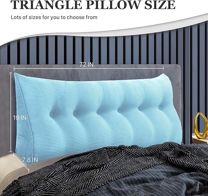 13 lbs Thickened Wedge Pillow Headboard Body Positioner Triangular Reading Pillow Bed Bolster Pillow for Sitting in Bedwith Removable Cover Backrest Sky Blue California King