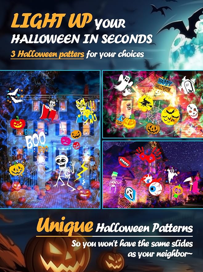 8-Pattern Halloween Projector Lights Outdoor, Anysun Brighter 160 HD Patterns Halloween Decor, 2-in-1 Ocean Wave Snowflake Christmas Projector Waterproof with Timer for Garden Party Landscape Show