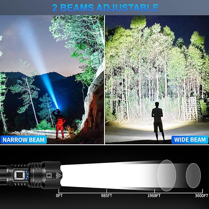 Rechargeable Flashlights High Lumens, 99000 Lumen Super Bright Led Flashlight with 5 Modes & 12H Long Runtime, Powerful Handheld Flash Light for Home Camping, IPX7 Waterproof 2Pack Flashlights