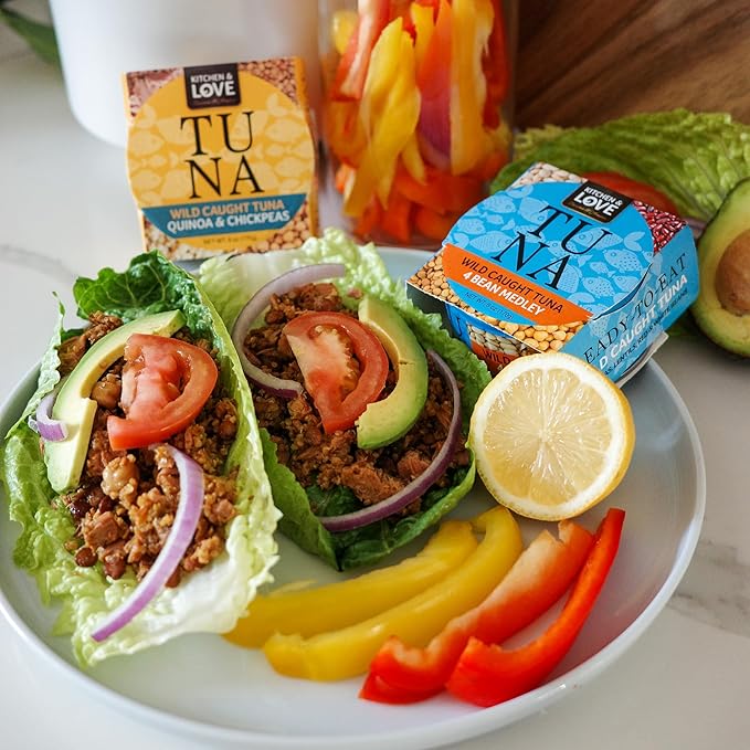 Kitchen & Love Wild Caught Tuna Variety Pack, 4 Bean Medley in Olive Oil 6 oz and Quinoa & Chickpeas in Olive Oil 6 oz (8 Pack)