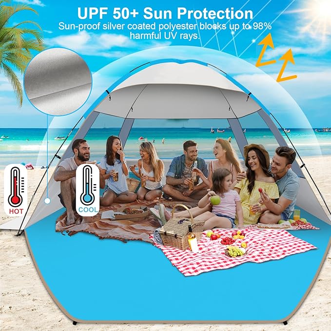 Gorich Beach Tent Sun Shelter for 3/4-5/6-7/8-10 Person with UPF 50ï¼?UV Protection, Lightweight & Easy Setup Beach Shade Canopy, Portable Beach Shade Tent Beach Cabana