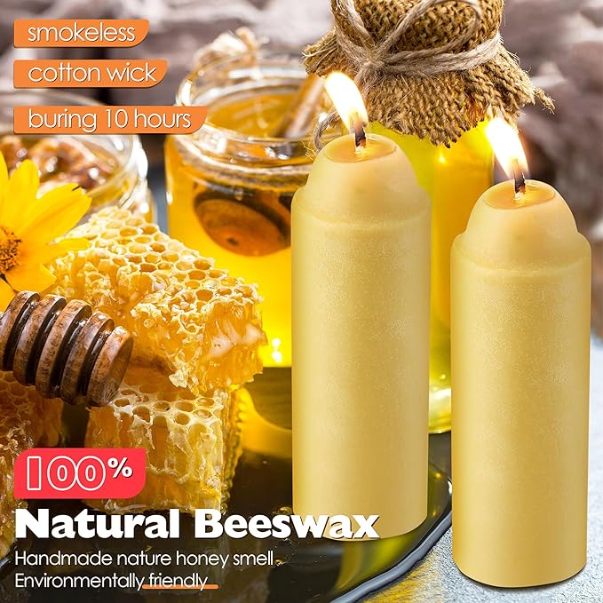 15 Pcs 15H Natural Beeswax Candles for Candle Lanterns, Emergency Candle for Outdoor Survival, Smokeless Long Lasting Bougie for Home Power Outages, Emergency, Survival(Yellow,Beeswax)