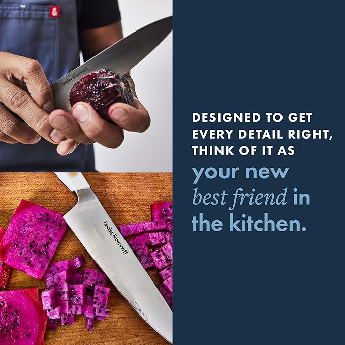hedley & bennett Utility Knife - 5.6 Inches Japanese 3-Layer High Stainless Steel Blade, Sharp Plain Edge for Fruits & Vegetables - Caviar (Black)