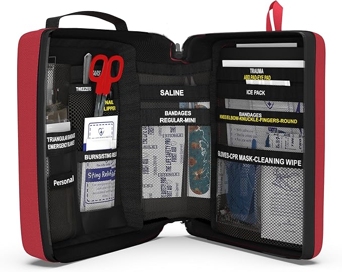 Portable First Aid Kit for Kids with CPR Shield - Ideal for Home, Car, School, Camping, and as a Travel First aid kit. Latex-Free Bandages ??Children First Aid Guide by The Life Safety Pro