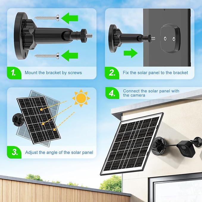 (3 Packs) 8W Solar Panel for Security Camera, Solar Panel for USB-C & Micro USB Ports Rechargeable Battery Security Camera, Solar Charger for Camera with 9.8FT Cable & 360°Angle Adjustment