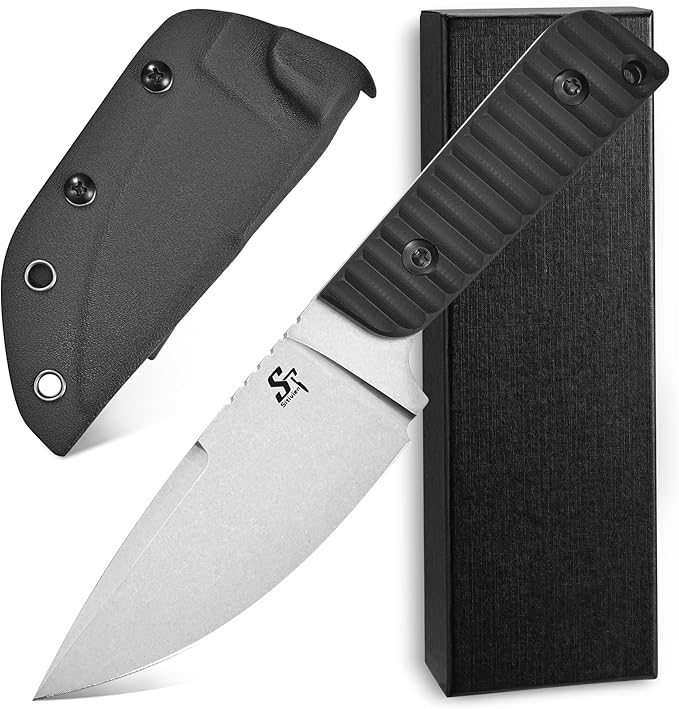 Sitivien ST14 Fixed Blade Knife AUS-10 Steel Blade G10 Handle Full Tang EDC Tool Knife for Outdoor Camping Hiking Hunting Adventure Bushcraft(Black)