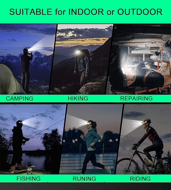 LED Headlamp, Rechargeable 230° Wide Beam Head Lamp for Forehead, 6Mode Hard Hat Light for Adults, Flashlight for Work, Hiking, Running, Camping Essentials Gear, Gifts for Men (10Pack)