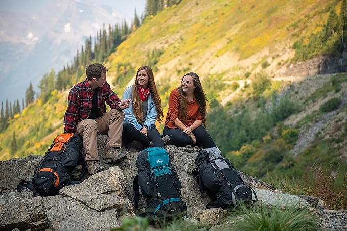 Teton 85L Explorer Internal Frame Backpack for Hiking, Camping, Backpacking, Rain Cover Included, Buck Brown