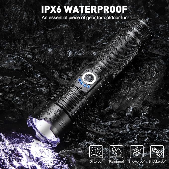 Flashlight Rechargeable LED High Lumens - 99,000lm Bright Powered Flash Light with 5 Modes,Adjustable for Camping,Home