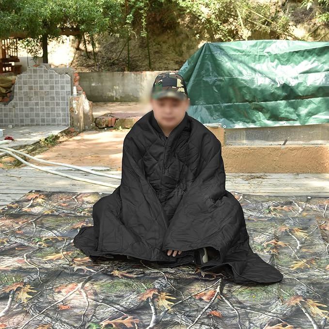 Poncho Liner Military Insulation Outdoor Camping Blanket for Travel, Beach, Grass, Picnic, Car Emergency, Outdoor, Survival