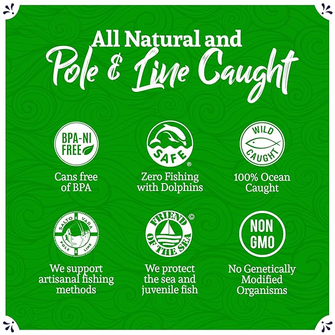 Santo Amaro - Artisanal Wild Tuna Fillets in Olive Oil & Basil, Pole & Line Wild Caught Tuna from Portugal Hand-Packed Venice-Style! Canned Tuna Fish, 22g Protein, Paleo, Keto, Low Mercury, Pack of 6