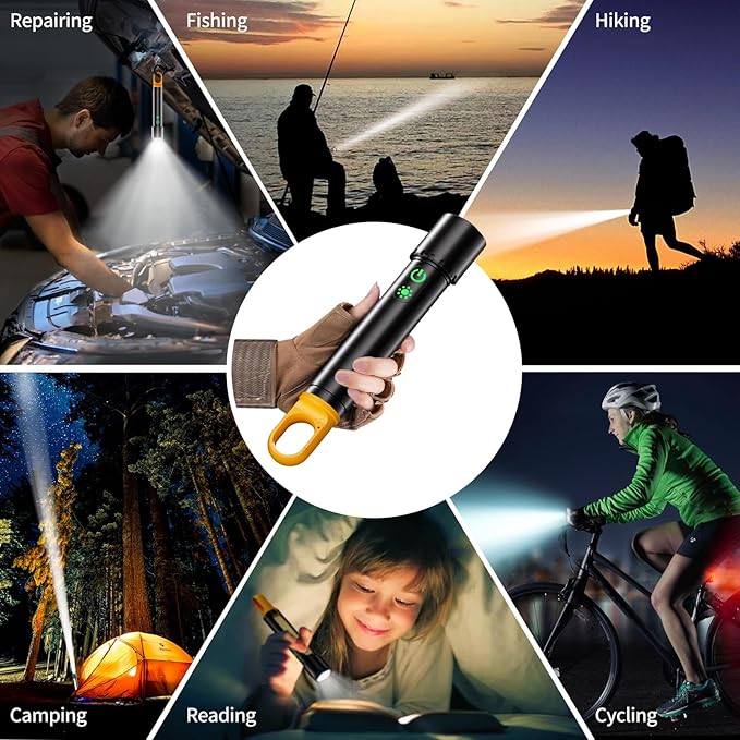 Rechargeable Magnetic Flashlights, LED High Lumens Flashlight Super Bright with 9 Modes, Waterproof Flashlight with Flashing Mode, Camping Essentials for Kids, Men, Women, Hiking & Outdoor Use
