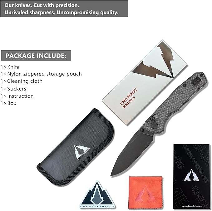 CMB Explorer Micarta Handle 14C28N Steel Blade Crossbar Lock Knife Pocket Folding Tactical Survival Camping Hiking Outdoors EDC Knife with Pocket Clip for Men Women CMB-18 (CMB-18B)