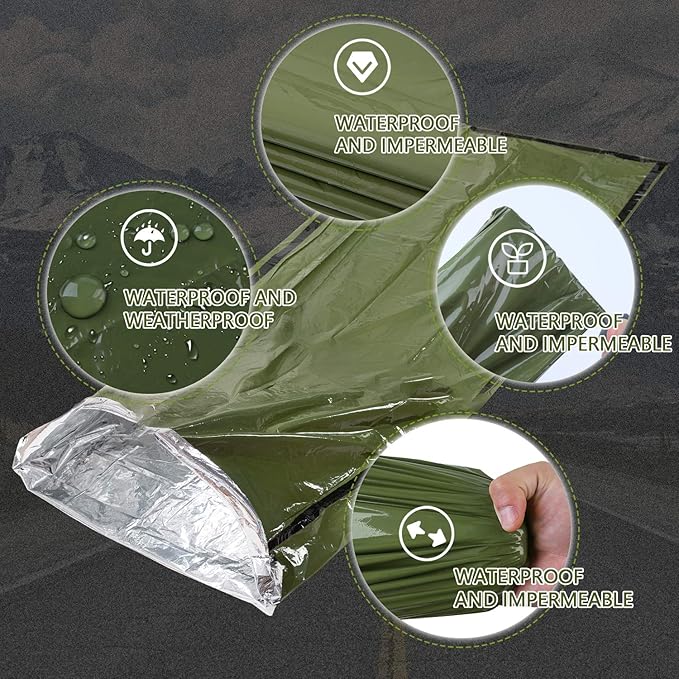 Emergency Sleeping Bag Survival Bivy Sack Use as Emergency Blanket Lightweight Survival Gear for Outdoor Hiking Camping Keep Warm After Earthquakes, Hurricanes and Other disasters