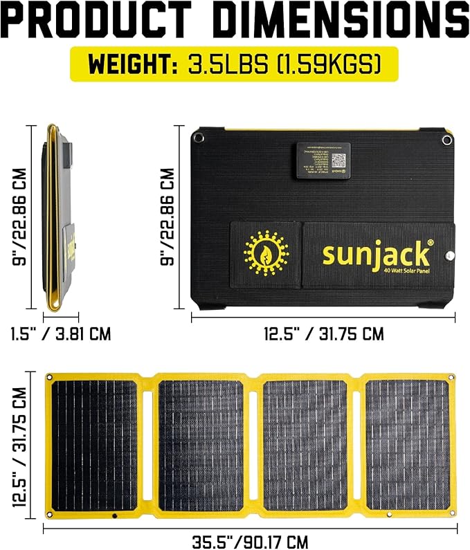 SunJack ??40 Watt Foldable Solar Panel, ETFE Waterproof Portable Solar Panel with Kickstands, USB-C PD30W, USB-A QC3.0, DC Output, Solar Panels for Camping, Hiking, Emergency Power
