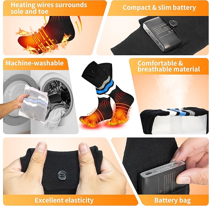 Heated Socks, Heated Socks for Men Women with APP Control, 8000mAh Rechargeable Electric Up to 10 Hours Washable Winter Warm Socks Foot Warmer for Skiing Cycling Camping
